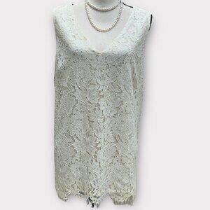New Adiva Women 1X Plus Ivory Sleeveless Blouse Fully Lines Lace Summer‎ Vacay